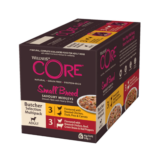 ويلنس كور طعام رطب للكلاب البالغة من السلالات الصغيرة مجموعة الجزار المتنوعة بنكهات متنوعة 510غ