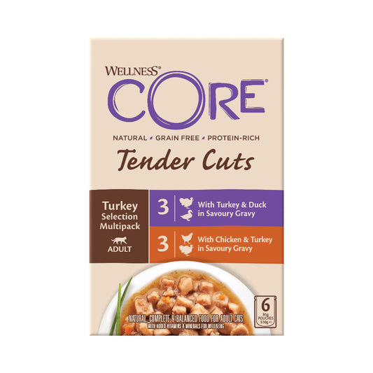 Wellness CORE Tender Cuts Wet Food For Adult Cats With Chicken with Turkey Liver and Turkey With Duck in Broth 85*6g