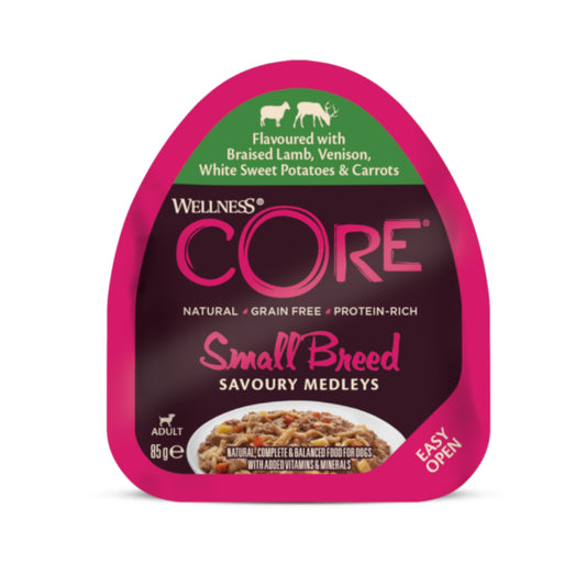 Wellness Core Wet Food for Small Breed Dogs With Braised Lamb and Venison With White Sweet Potatoes Carrots 85g