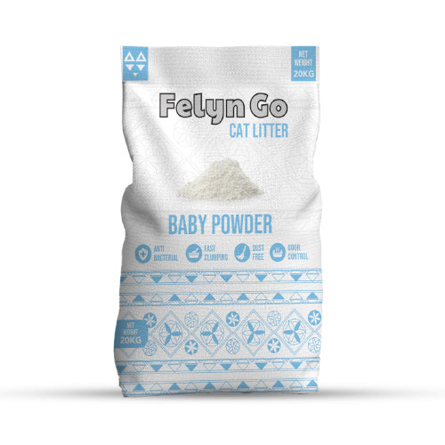 فيلاين قو رمل ناعم بنتونيت للقطط برائحة بودرة الطفل.