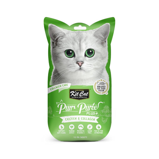 Kit Cat Purr Puree Plus Snack For Cats Collagen Care With Chicken 15*4g