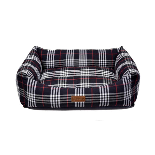 Feline Go Rectangular Check Bed for Cats and Dogs, black and red