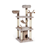 Kitty Power Paws Three Floor Scratcher for Cats with Two Beds and Two One House Gray Color