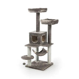 Kitty Power Paws Double Floor Scratcher for Cats with Two Beds and One House Gray Color