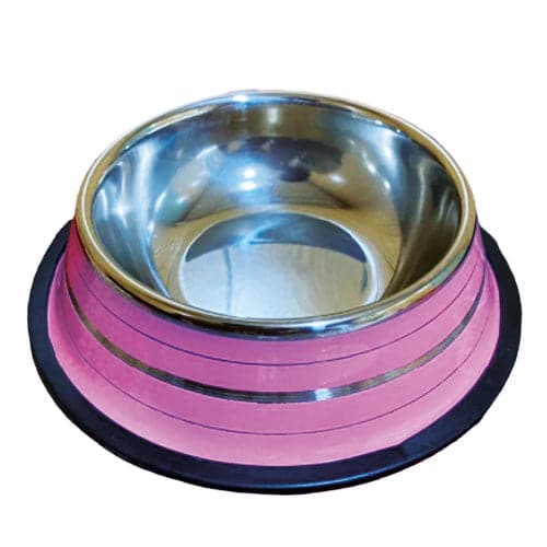 صحن طعام ستيل دائري مخطط للقطط و الكلاب مع قاعدة تمنع الانزلاق قطر 30 سم | متجر باندا.