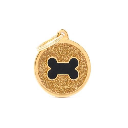 ماي فاميلي قلادة دائرية لون ذهبي لامع شكل عظمة لون اسود | متجر باندا.