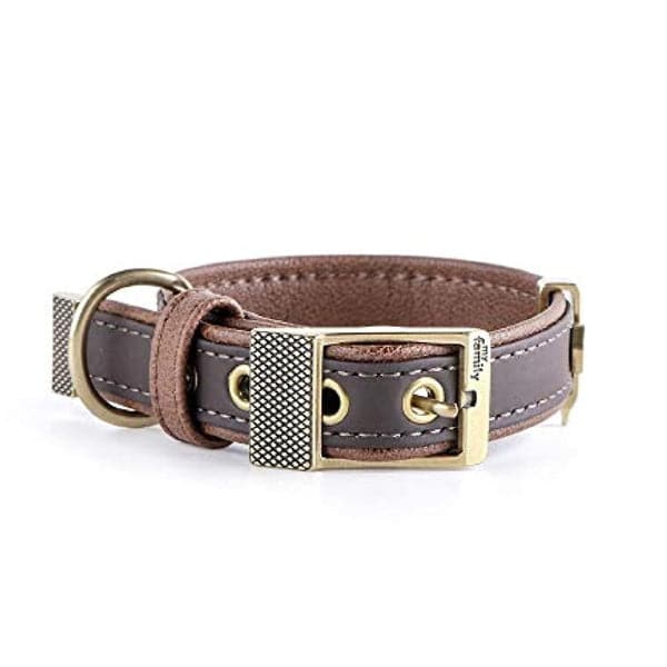 ماي فاميلي بلباو طوق جلد للكلاب بني 35×1.6سم صغير
