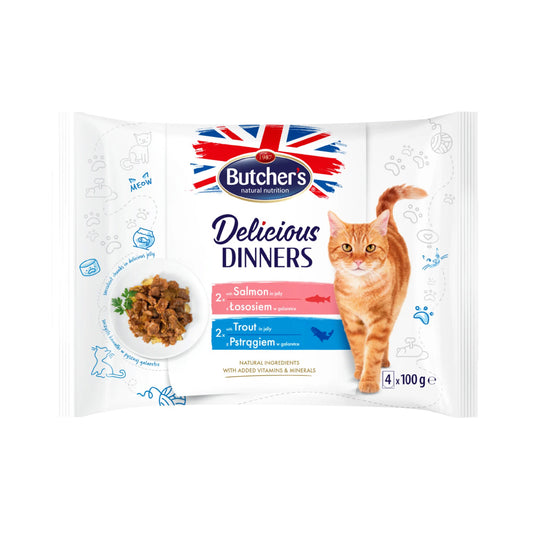 Butchers Delicious Dinners Wet Food For Cats With Salmon and Trout in Jelly 400g