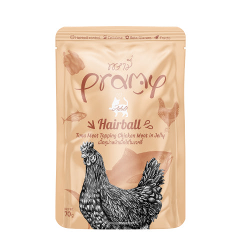 Pramy Hairball Wet Food For Cats Tuna topping Chicken in Jelly 70g