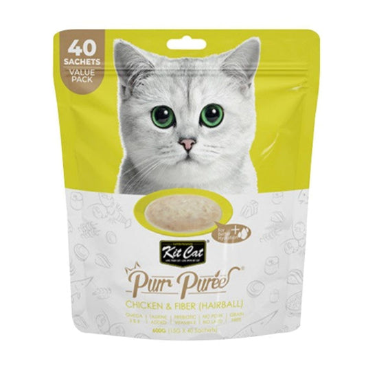 Kit Cat Chicken and Fiber Puree Snack, for Hairballs, Value Pack 40*15g