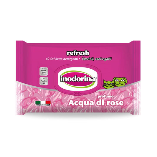 Inodorina Refresh Rose Water Wipes, 40 Pieces