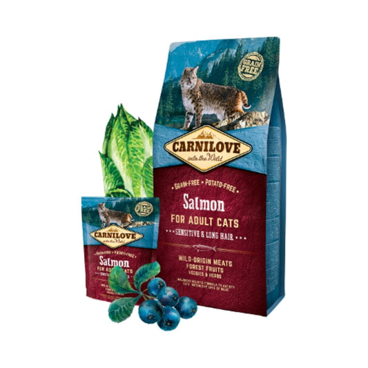 Carnilove Dry Food for Adult Cat, Sensitive and Long Hair, with Salmon