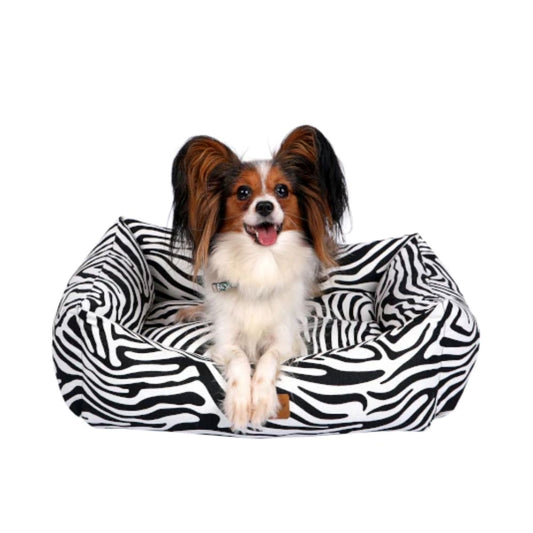 Feline Go Macaron Rectangular Bed for Cats and Dogs, Black and White