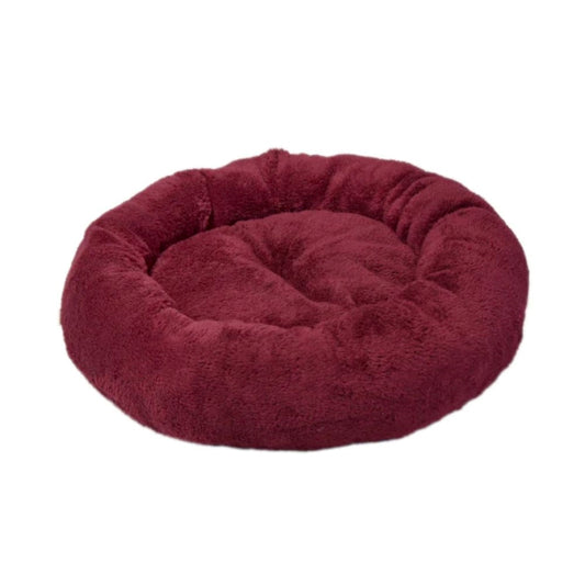 Feline Go Plush Round Bed for Cats and Dogs, dark red