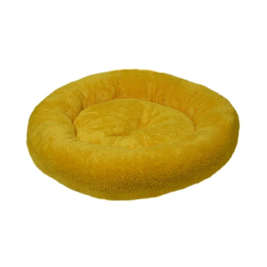 Feline Go Plush Round Bed for Cats and Dogs, yellow