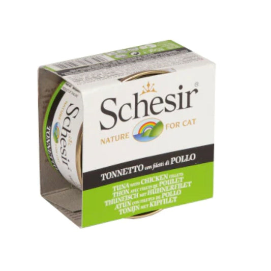 Schesir tuna with chicken strips wet food for cats 85 g