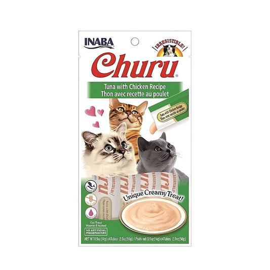 Inaba Churro Cat Treats, Tuna with Chicken Recipe 4 x 14 g