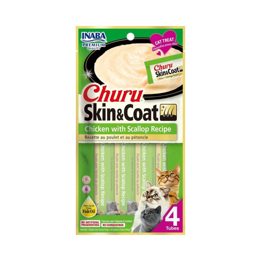 Churro Skin and Coat Chicken and Oyster Treats For Cats, 4 x 14 g