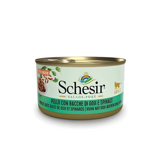 Schesir Wet Cat Food, Chicken and spinach with goji berries 84g