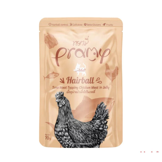 Pramy Hairball Wet Food For Cats Tuna topping Chicken in Jelly 70g