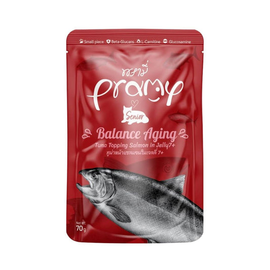 Pramy Balance Aging Wet Food For Senior Cats Tuna topping Salmon in Jelly 70g