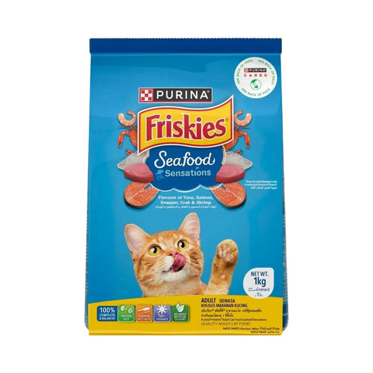 Purina Friskies dry food for adult cats with seafood