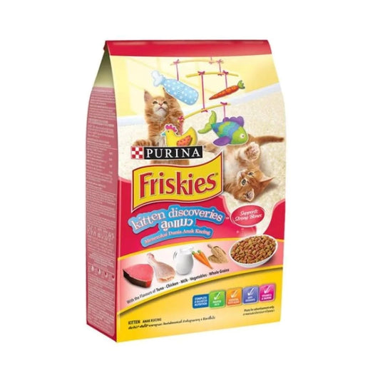 Purina Friskies dry food for kittens with tuna, chicken, milk and vegetables flavor