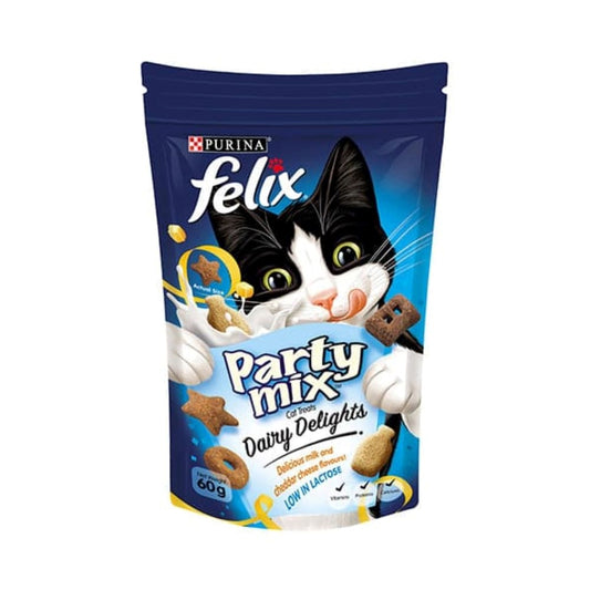 Purina Felix Party Mix Treats for Cats, Milk and Cheese, Low Lactose, 60 g