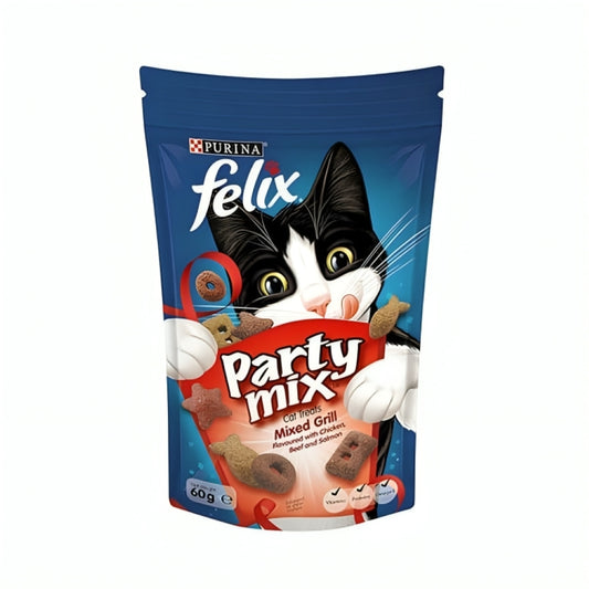 Purina Felix Party Mix Treats for Cats, Mixed Grill, 60 g