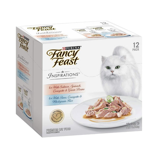 Purina Fancy Feast Inspirations Cat Wet Food With Salmon, Spinach, Courgette, Green Beans and Tuna, Courgette with Rice 70 g