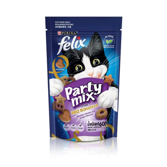 Felix Party Mix Bonanza Barbecue Cat Treats Smoked Chicken And Turkey Flavor 60g