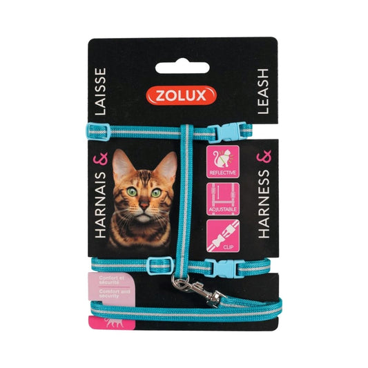 Zolux blue harness with leash for cats, blue