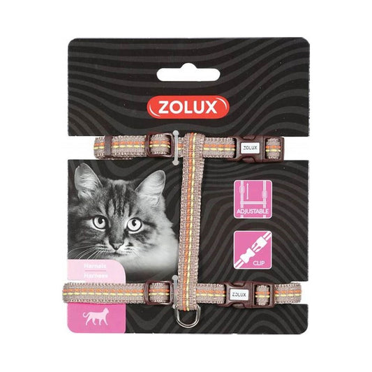 Zolux nylon harness with two stripes, for cats, chocolate color