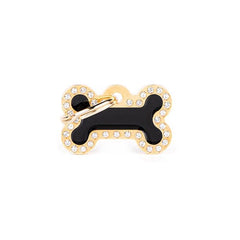ماي فاميلي قلادة شكل عظم لون أسود ايطار ذهبي مع الماسات حجم صغير | متجر باندا.